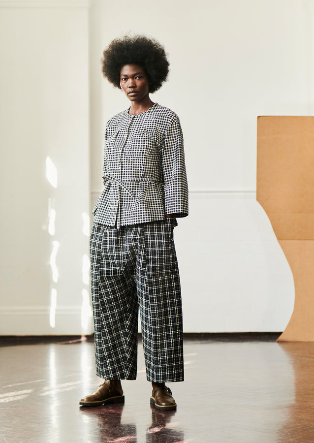 Check Cotton Wool Pull On Trousers | Charcoal/Ecru