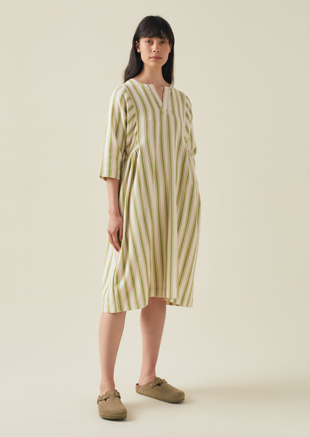 Stripe Organic Cotton Flannel Nightdress | Ecru/Olive